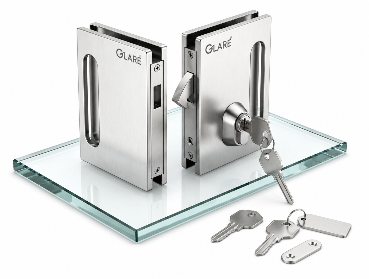 Heavy sliding glass to glass lock with key